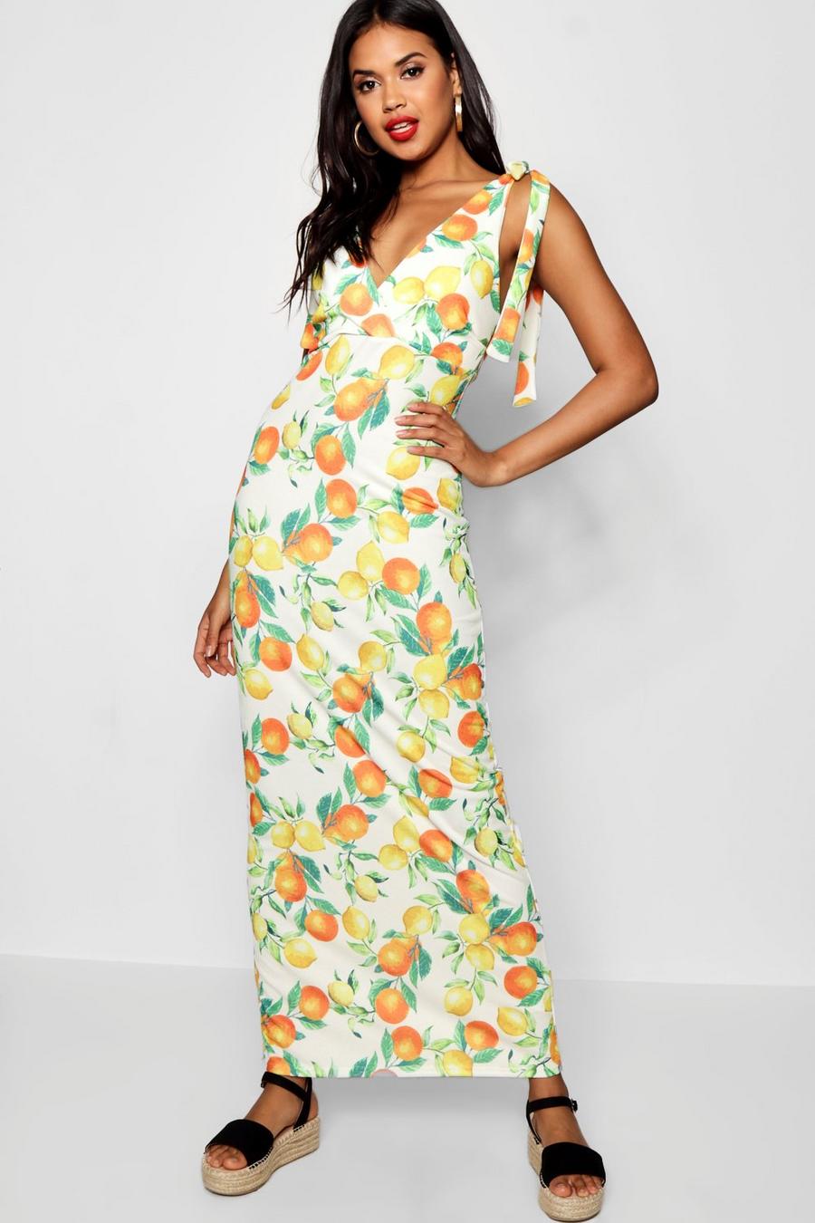 Ivory Citrus Print Tie Shoulder Maxi Dress image number 1