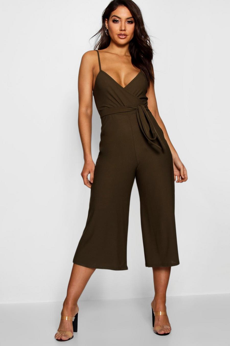 Khaki Basic Cami Style Wrap Jumpsuit image number 1