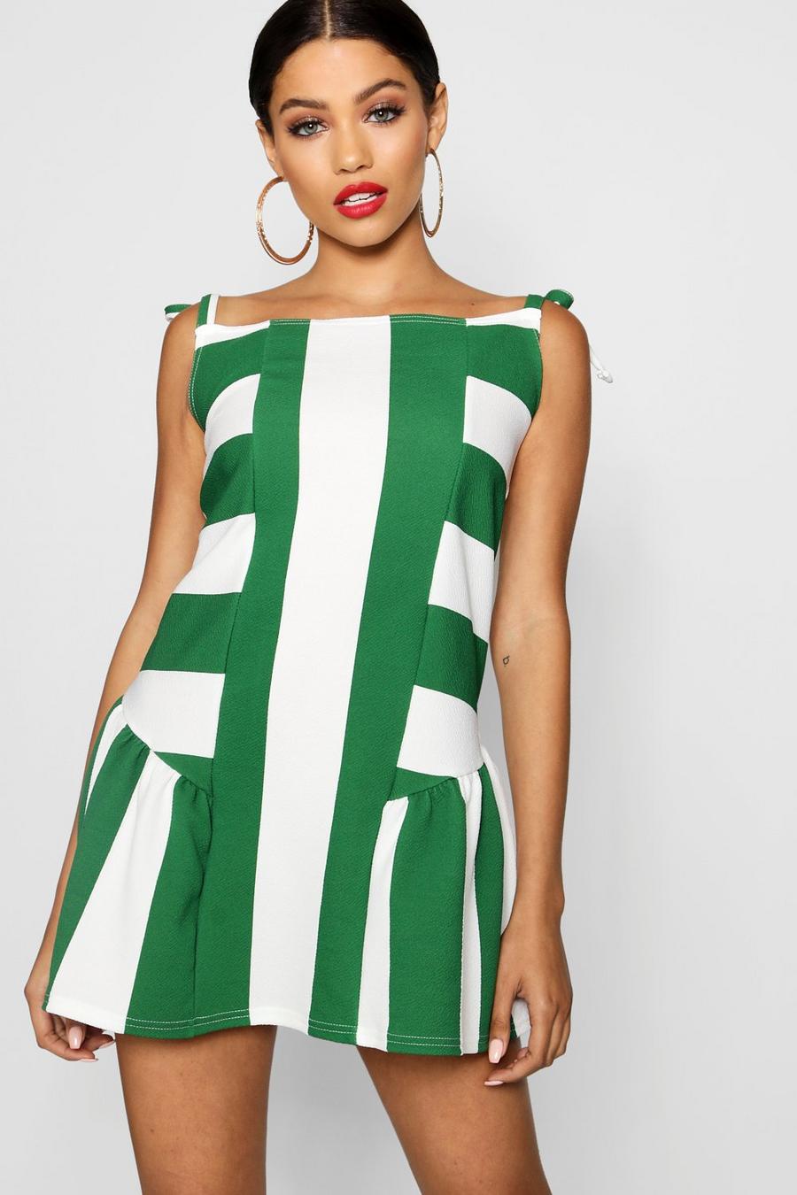 Emerald Tie Strap Frill Detail Stripe Shift Dress image number 1