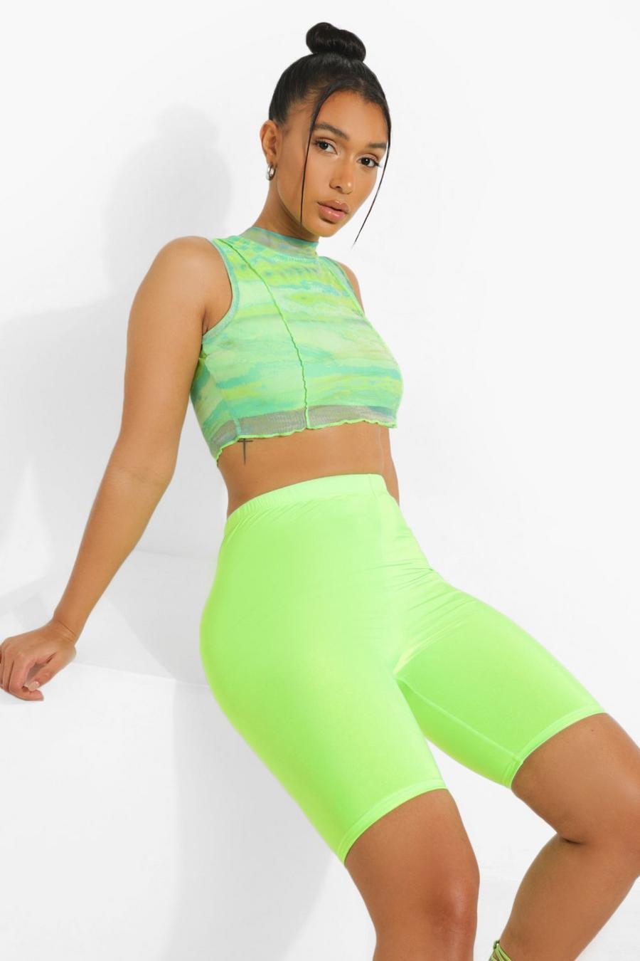 Neon-green High Shine Cycling Shorts image number 1