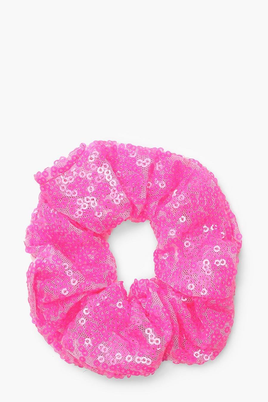 Bright pink Neon Sequin Scrunchie image number 1