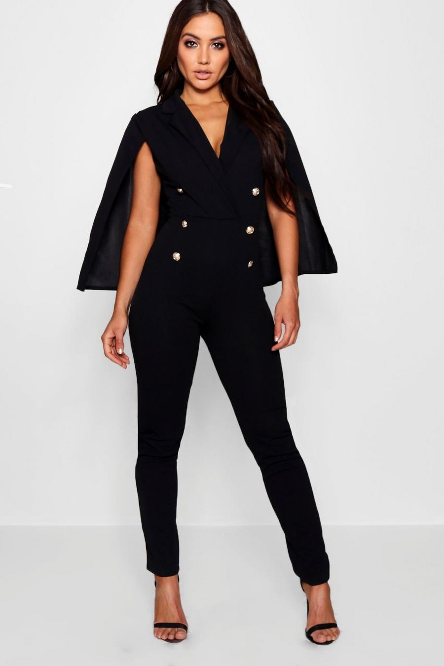 Black Military Caped Jumpsuit image number 1
