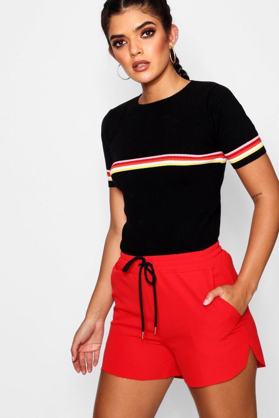 Black Rib Knit Rainbow Stripe T-Shirt image number 1
