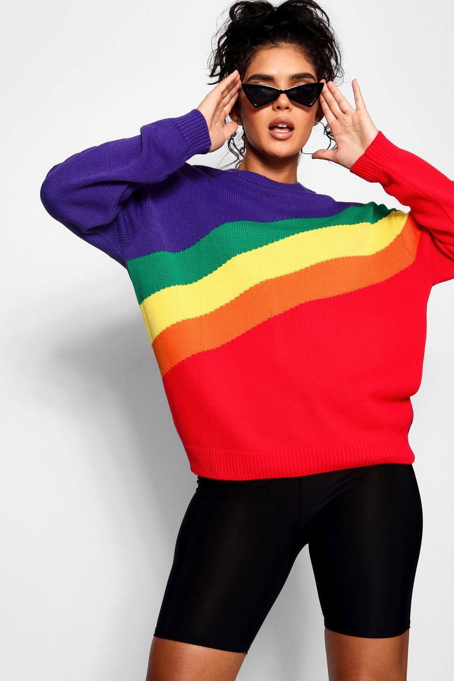 Red Rainbow Stripe Oversized Sweater image number 1