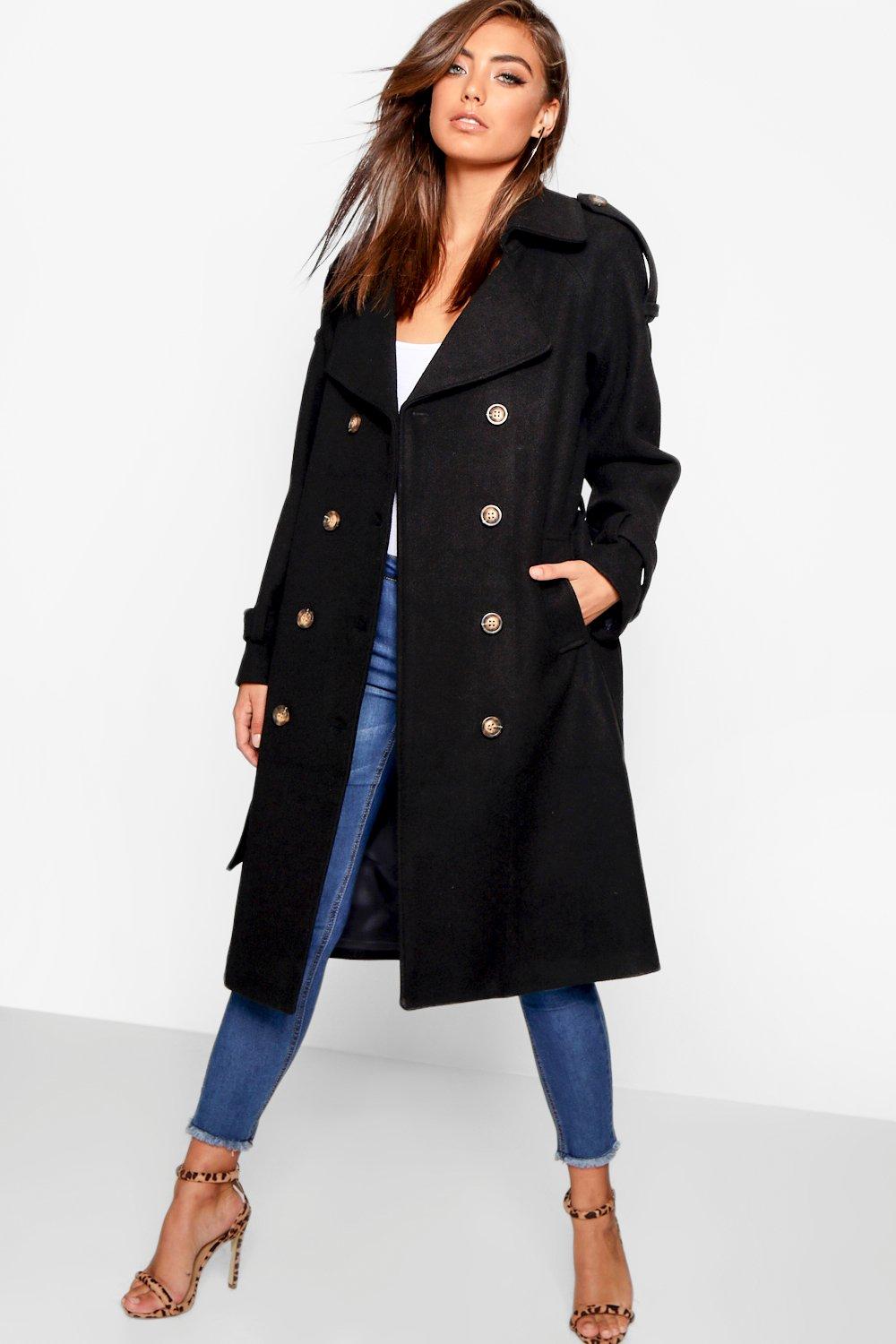Trench Coats Belted Wool Look Trench