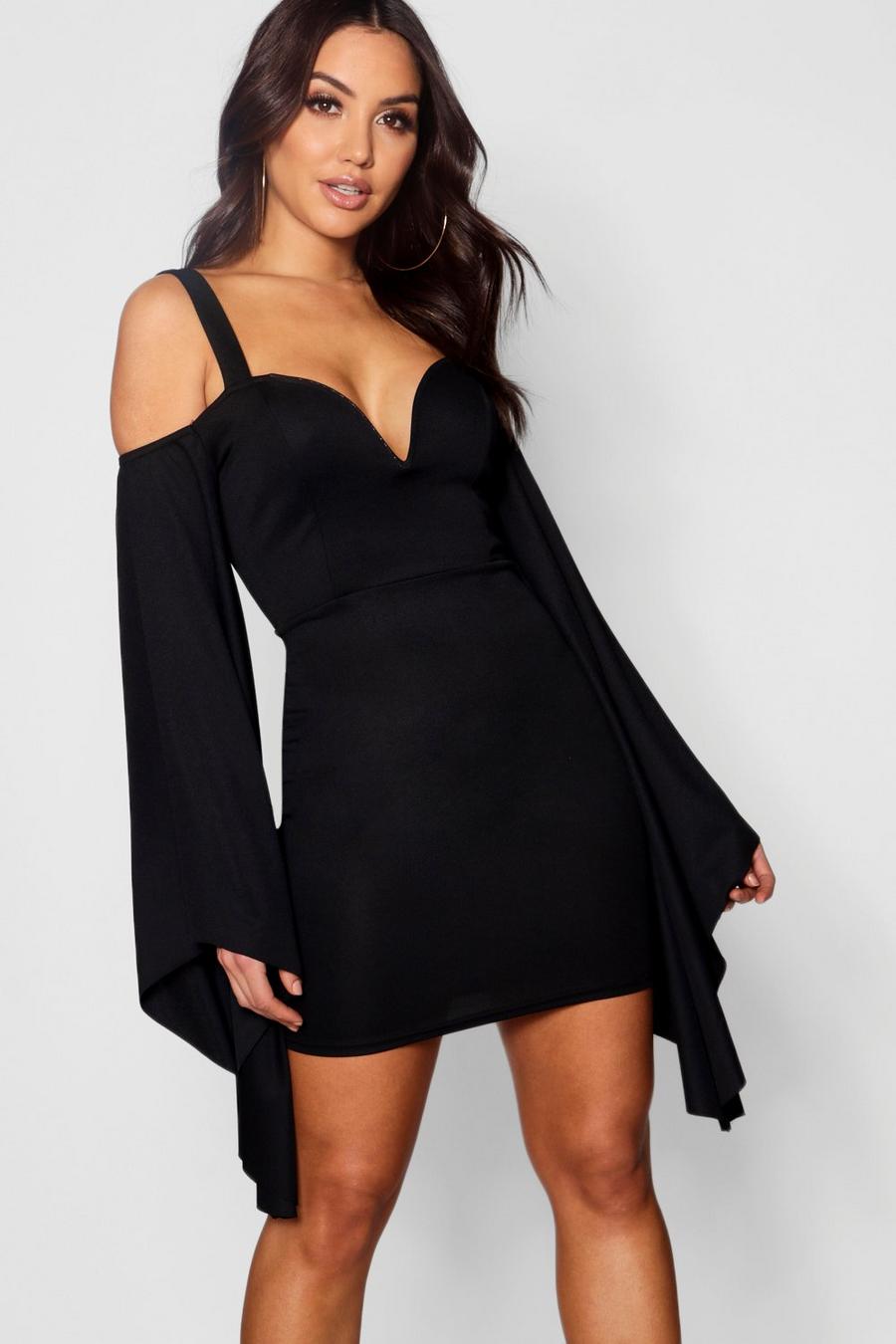 Black Exaggerated Flare Sleeve Mini Dress image number 1