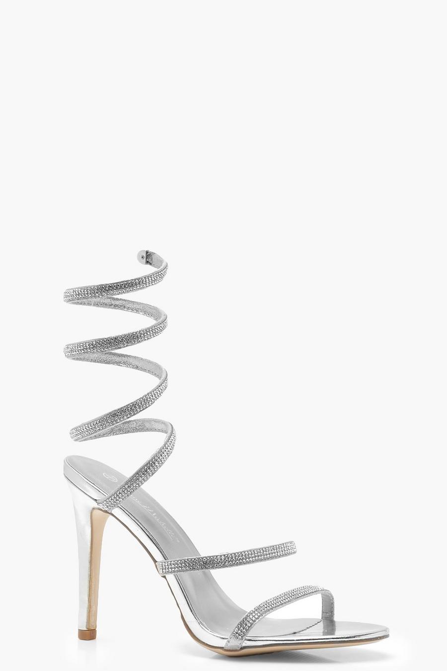 Eliza scarpe in stile gladiatore con tacco a spirale e strass, Argento image number 1