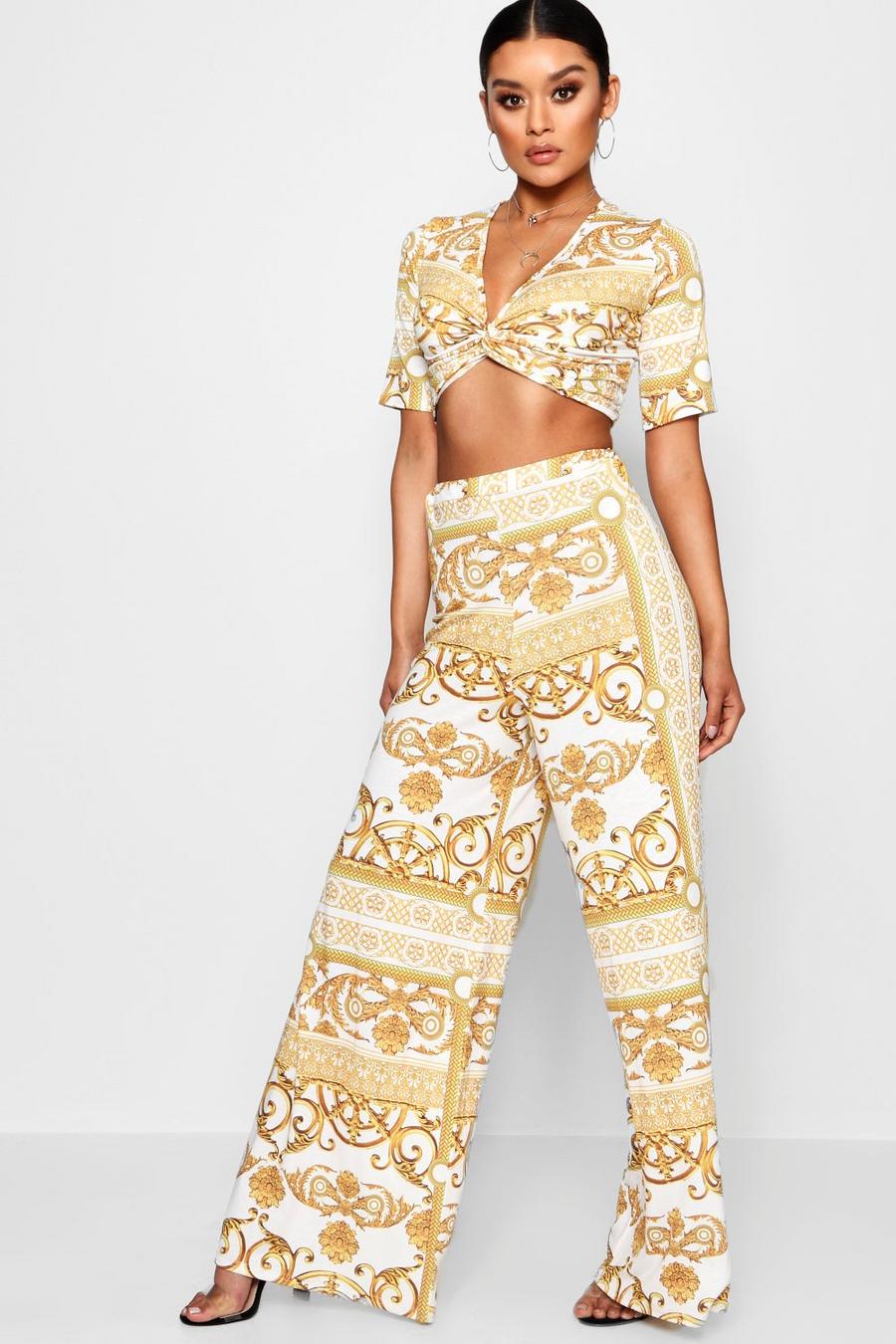 Chain Print Crop And Wide Pants Two-Piece image number 1