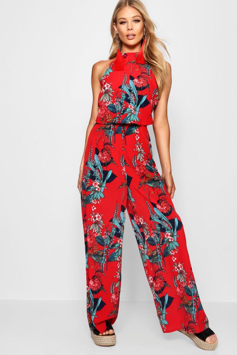 High Neck Floral Wide Leg Jumpsuit image number 1