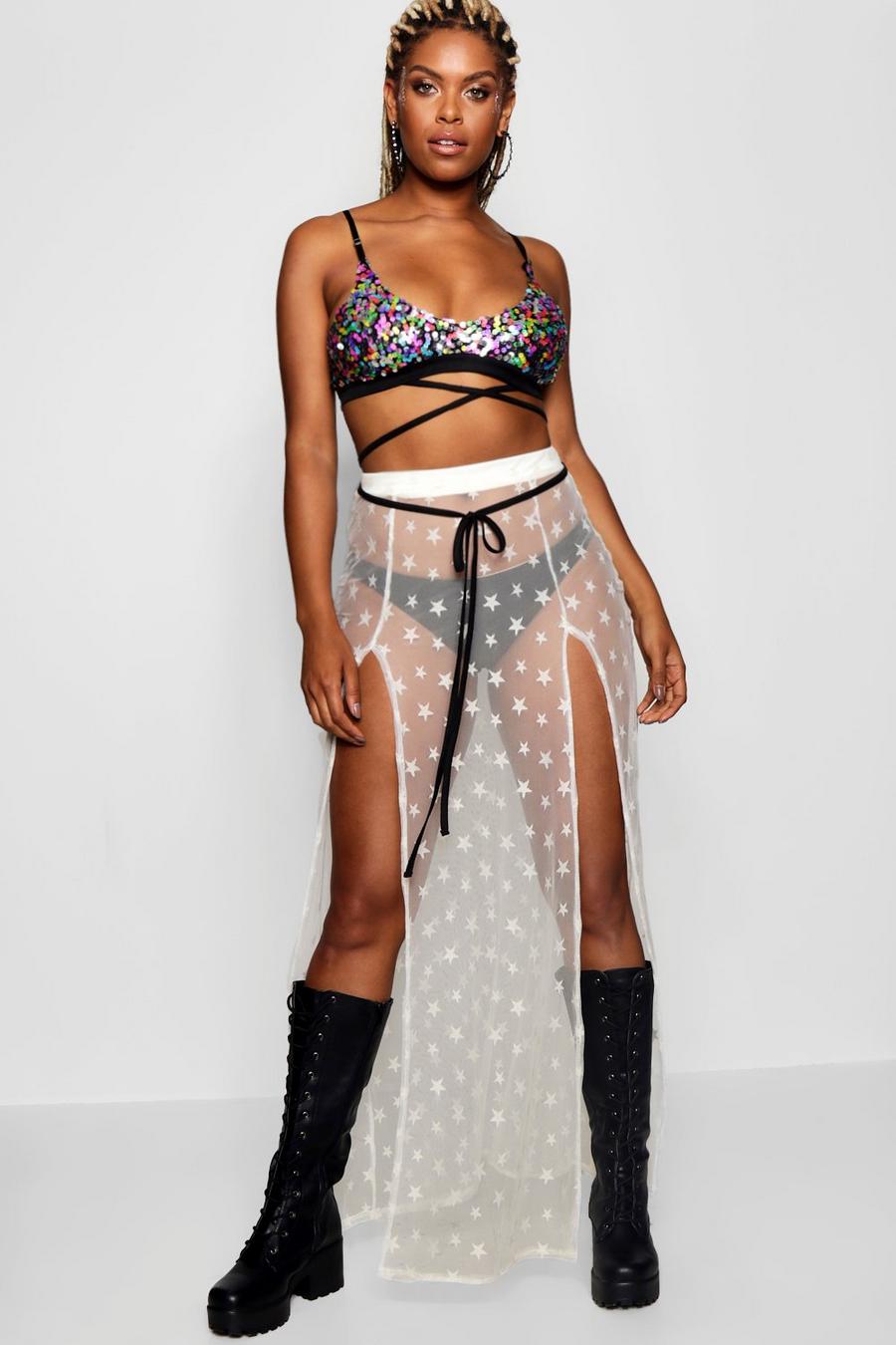 Star Mesh Split Side Overlay Maxi Skirt image number 1
