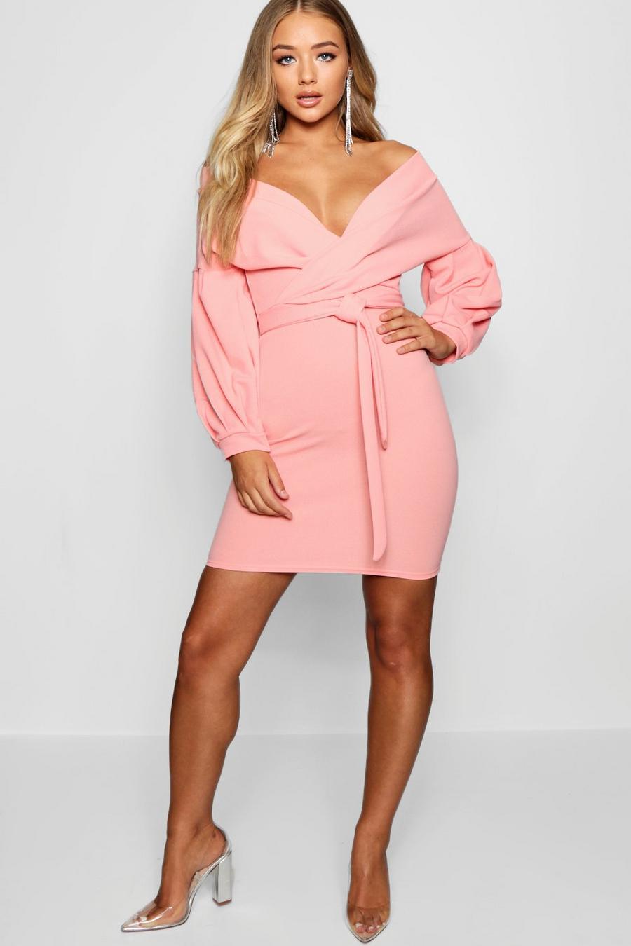 Coral blush Off the Shoulder Bodycon Dress image number 1