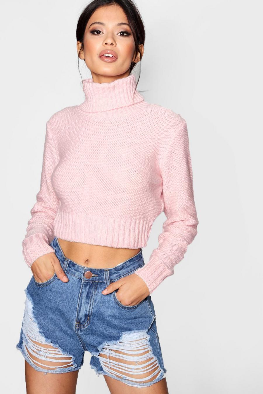 Pink Turtle Neck Crop Jumper image number 1