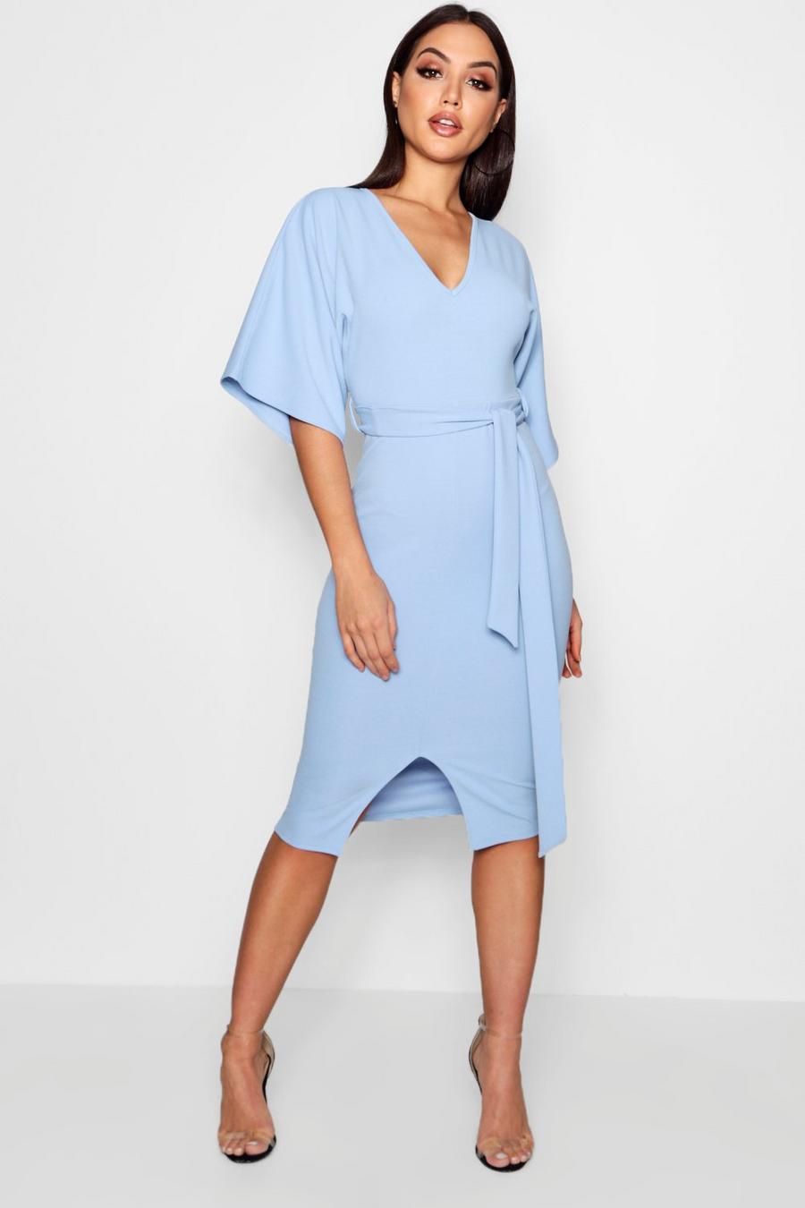 Dusty blue Kimono Sleeve Split Front Midi Dress image number 1