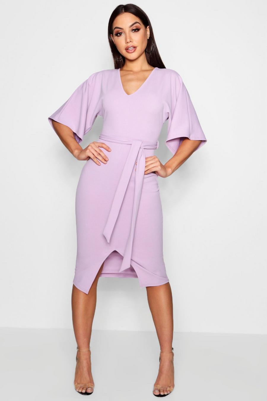 Lilac Kimono Sleeve Split Front Midi Dress image number 1