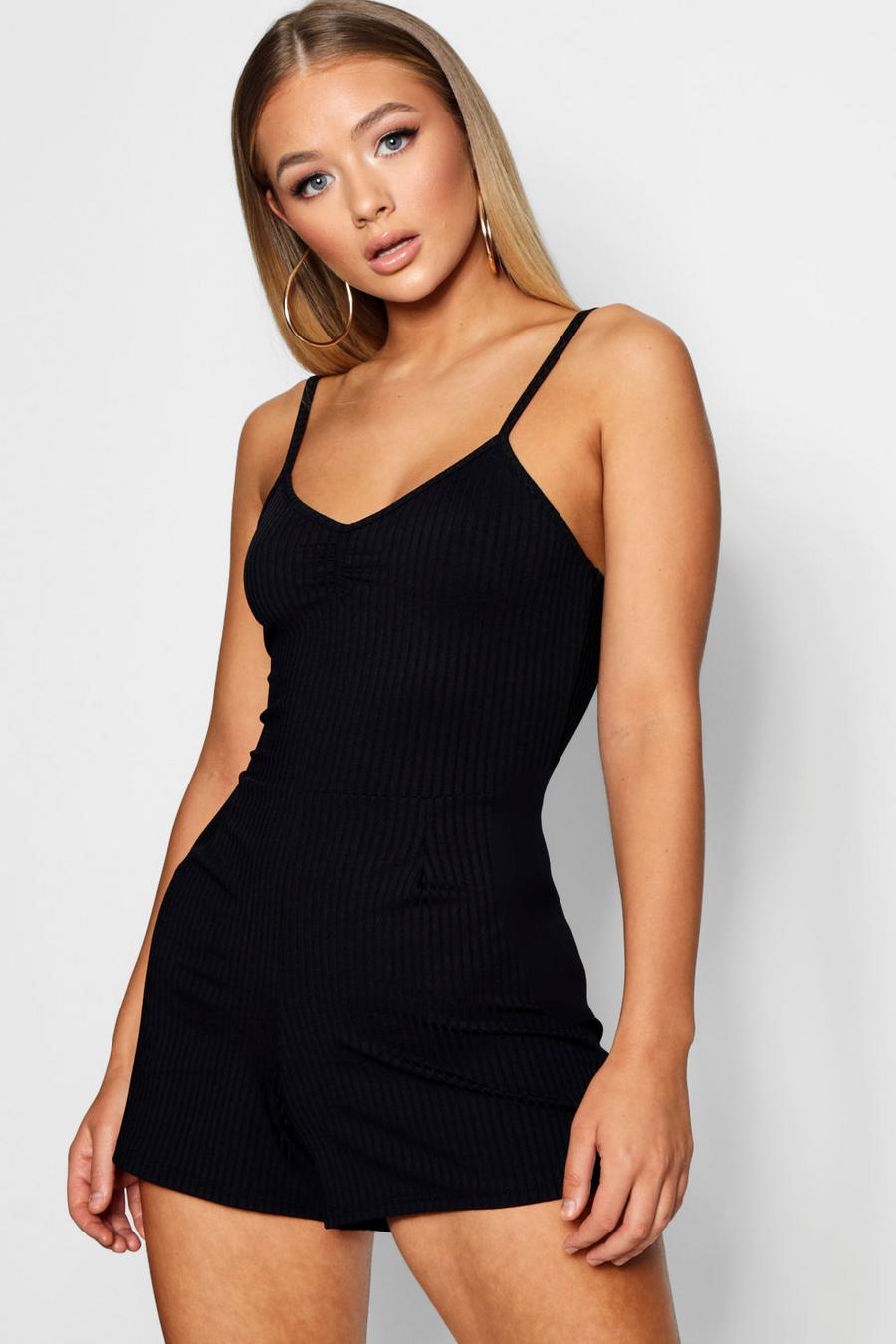 Ruched Front Playsuit In Rib image number 1