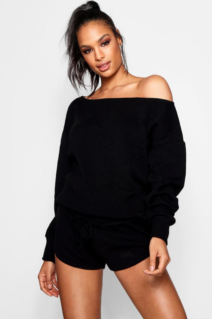 Black Jumper And Shorts Heavy Knitted Set image number 1