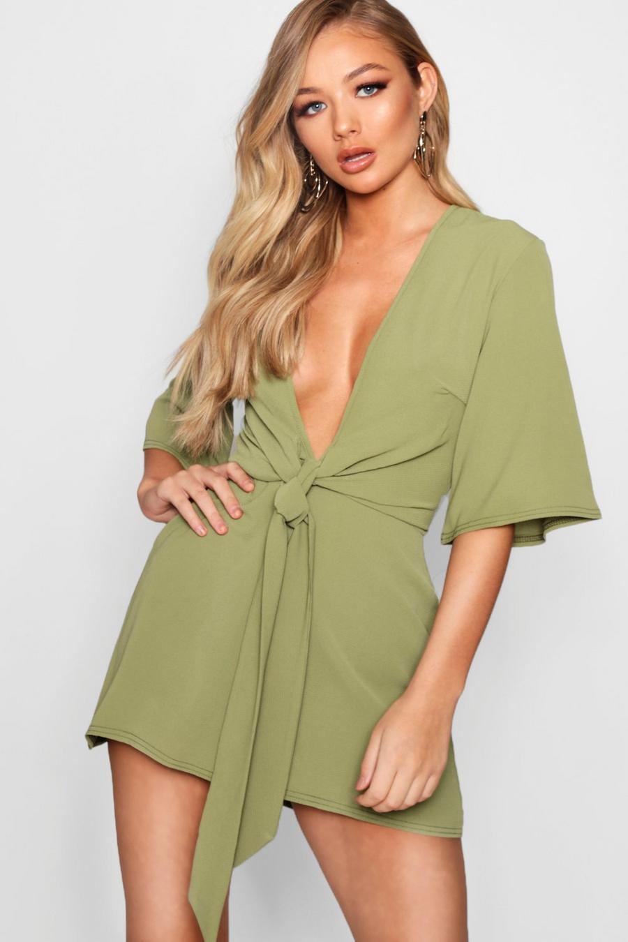Tie Front Playsuit, Military green image number 1