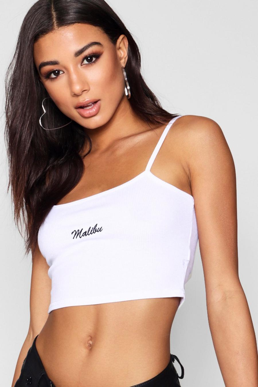 Crop top avec broderie Malibu, White image number 1