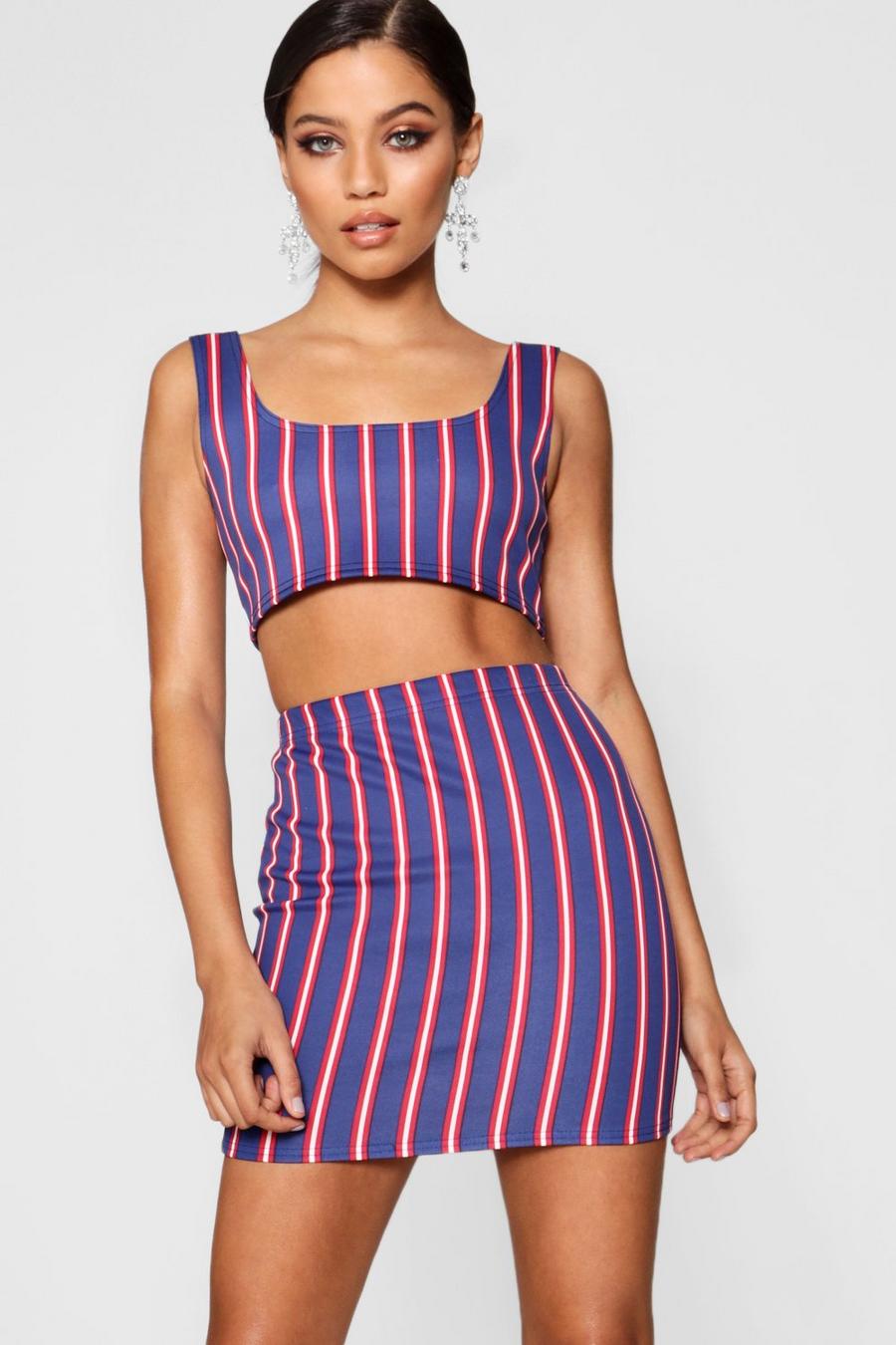 Navy Daisy Stripe Crop And Mini Skirt Two-Piece image number 1