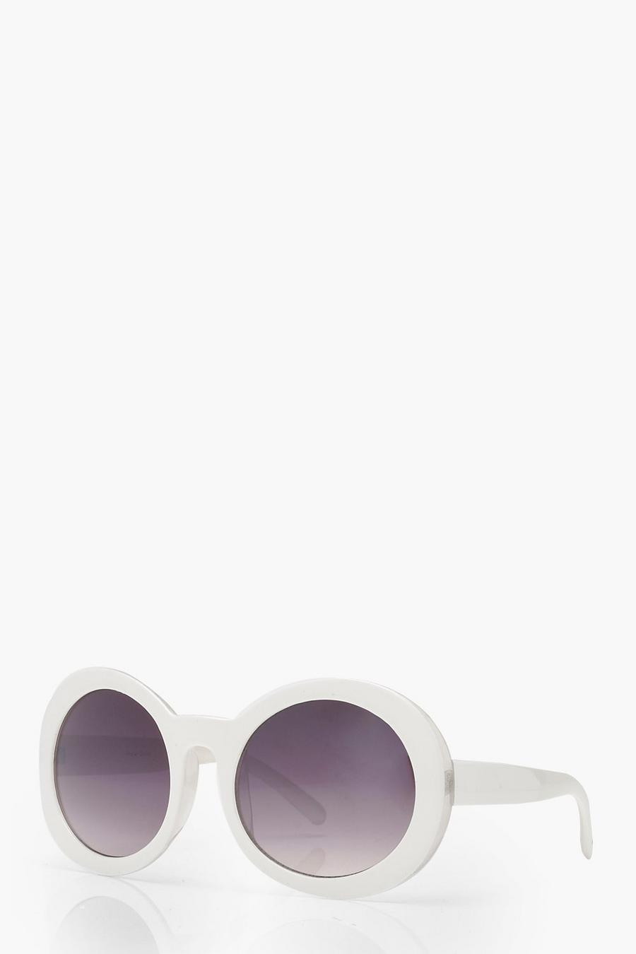 White Retro Oversized Round Sunglasses image number 1