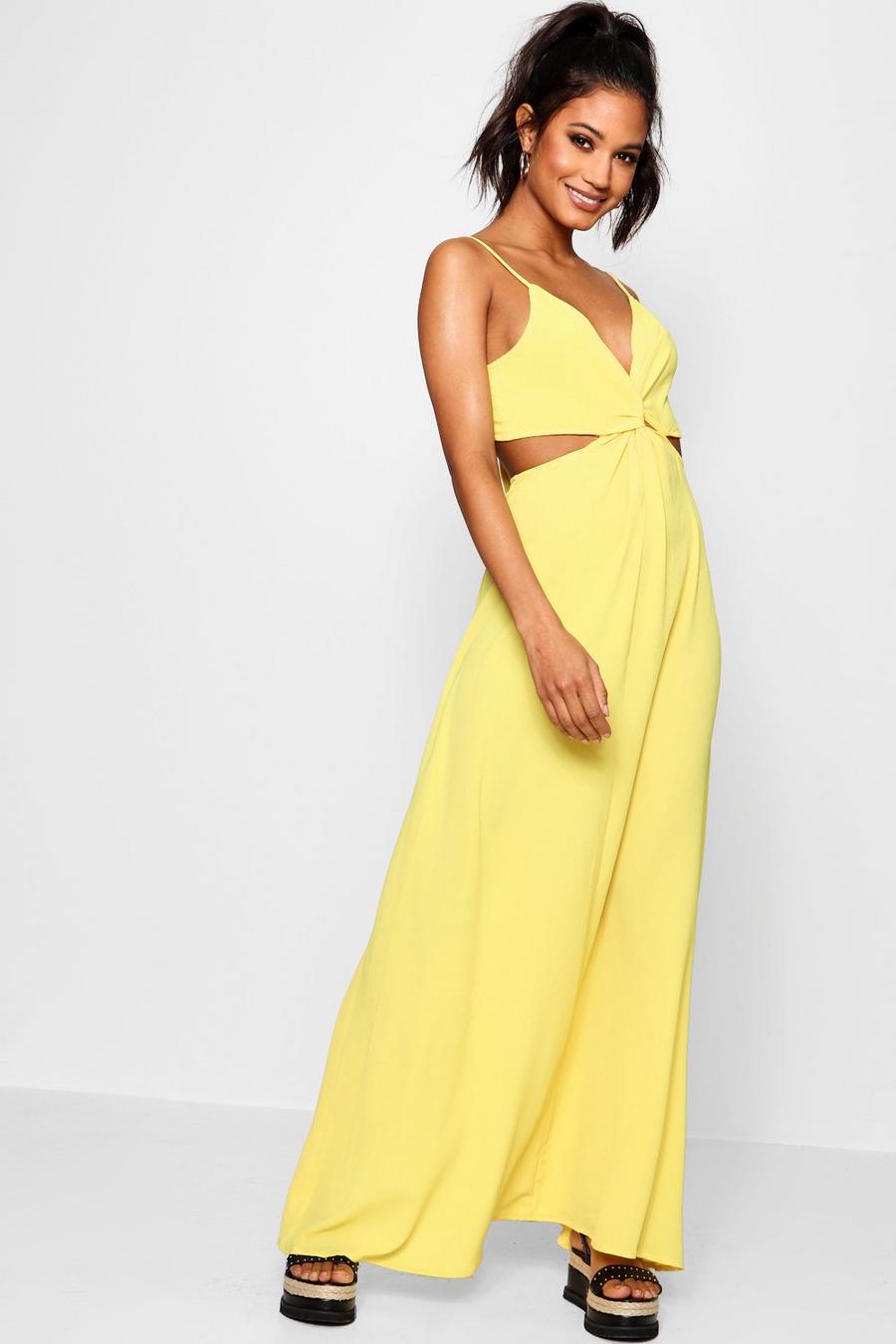 Yellow Knot Front Tie Back Maxi Dress image number 1