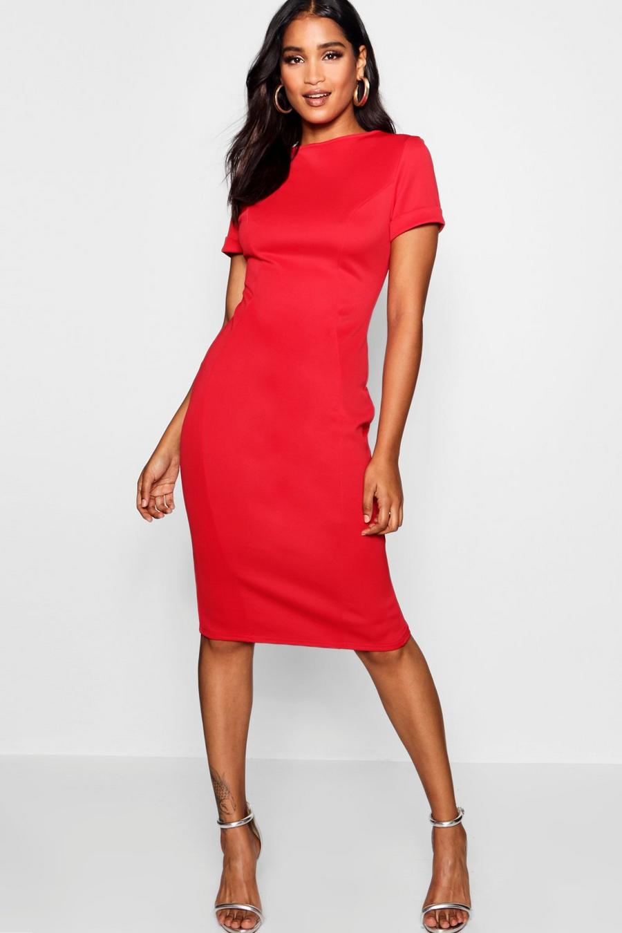 Red Roll Sleeve Midi Dress image number 1