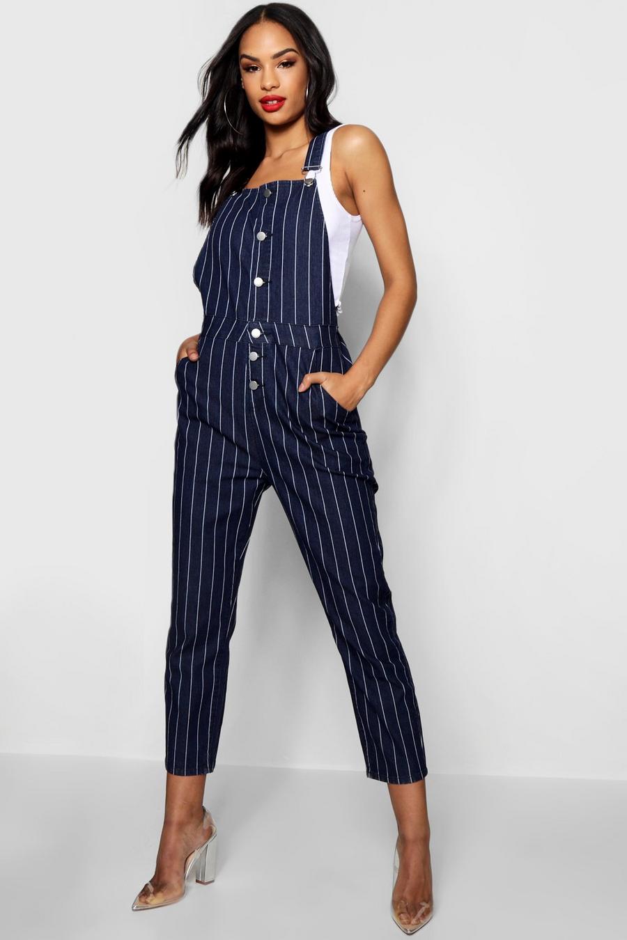 Blue Pinstripe Button Detail Overalls image number 1