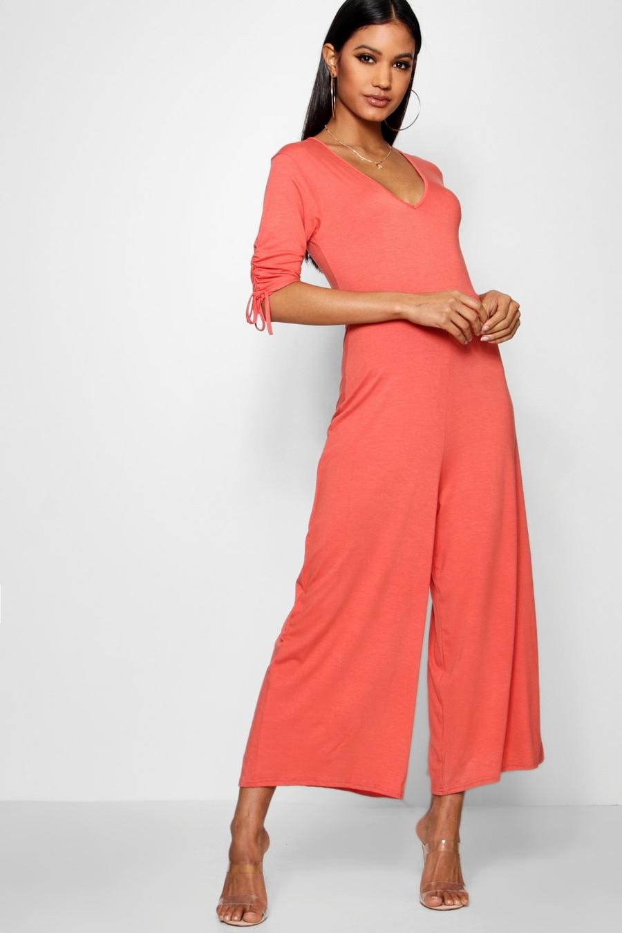 Sahara red Ruched Sleeve Tea Style Culotte Jumpsuit image number 1