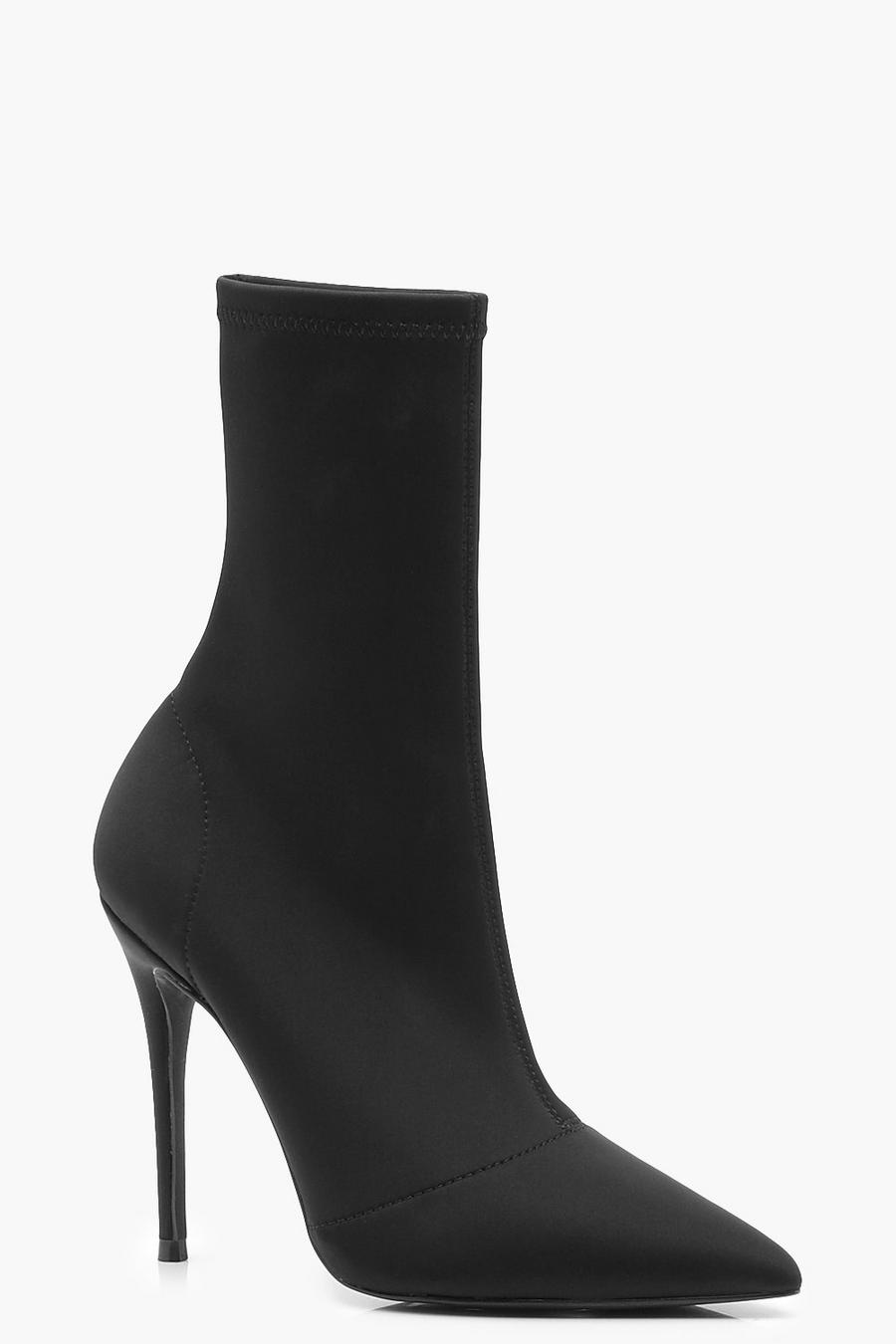 Black Stretch Pointed Toe Sock Boots image number 1