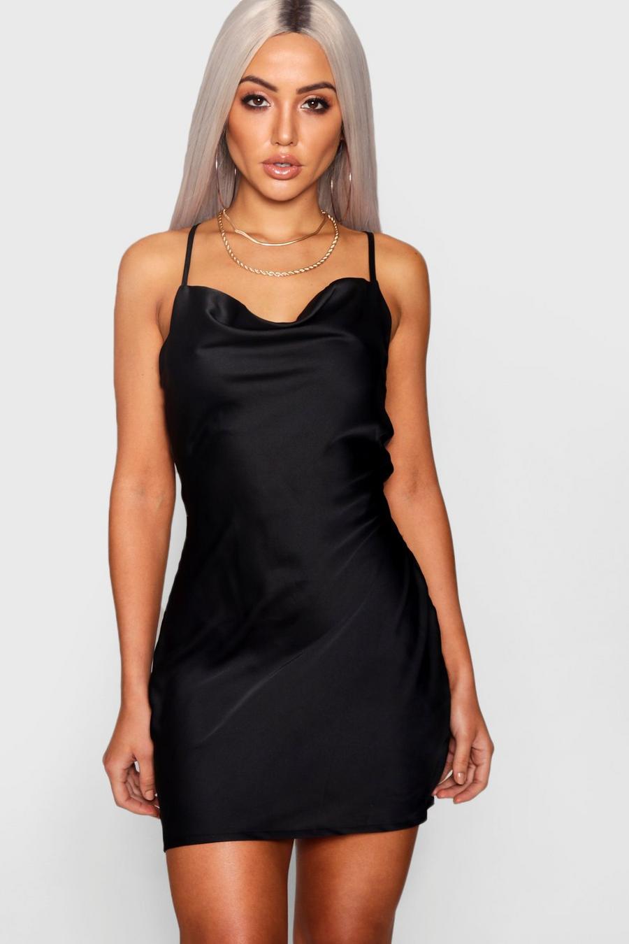 Strappy Cowl Neck Luxe Satin Mini Dress image number 1
