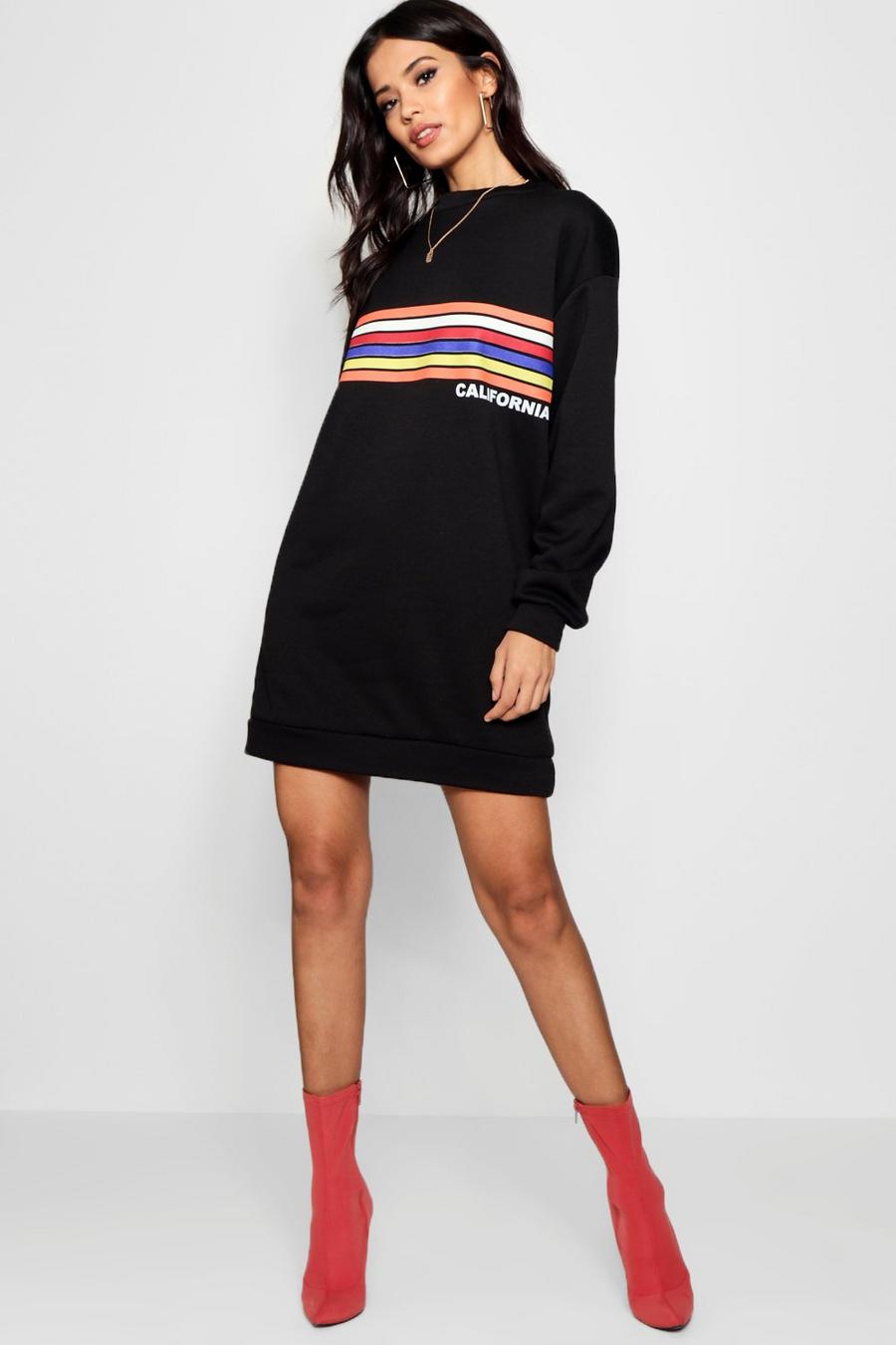 Sweatshirt-Kleid mit Regenbogen-Streifen, Black image number 1