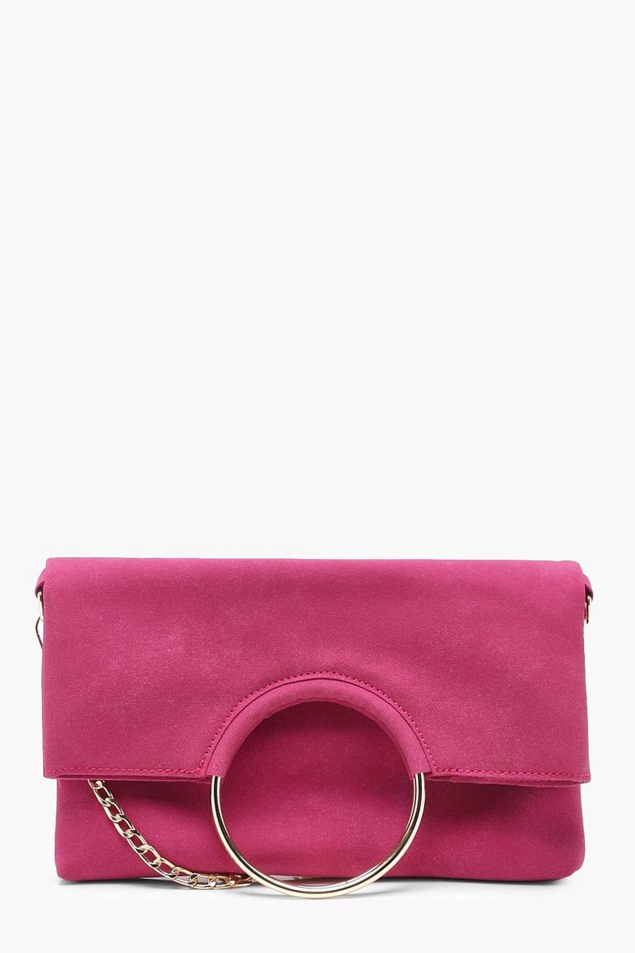 Bright pink Tammi Foldover Ring Clutch With Chain image number 1