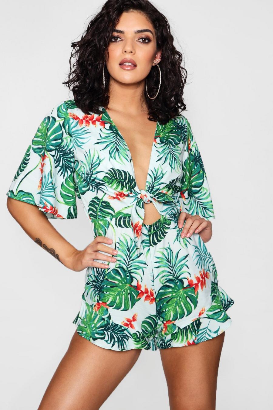 Palm Print Tie Front Playsuit image number 1