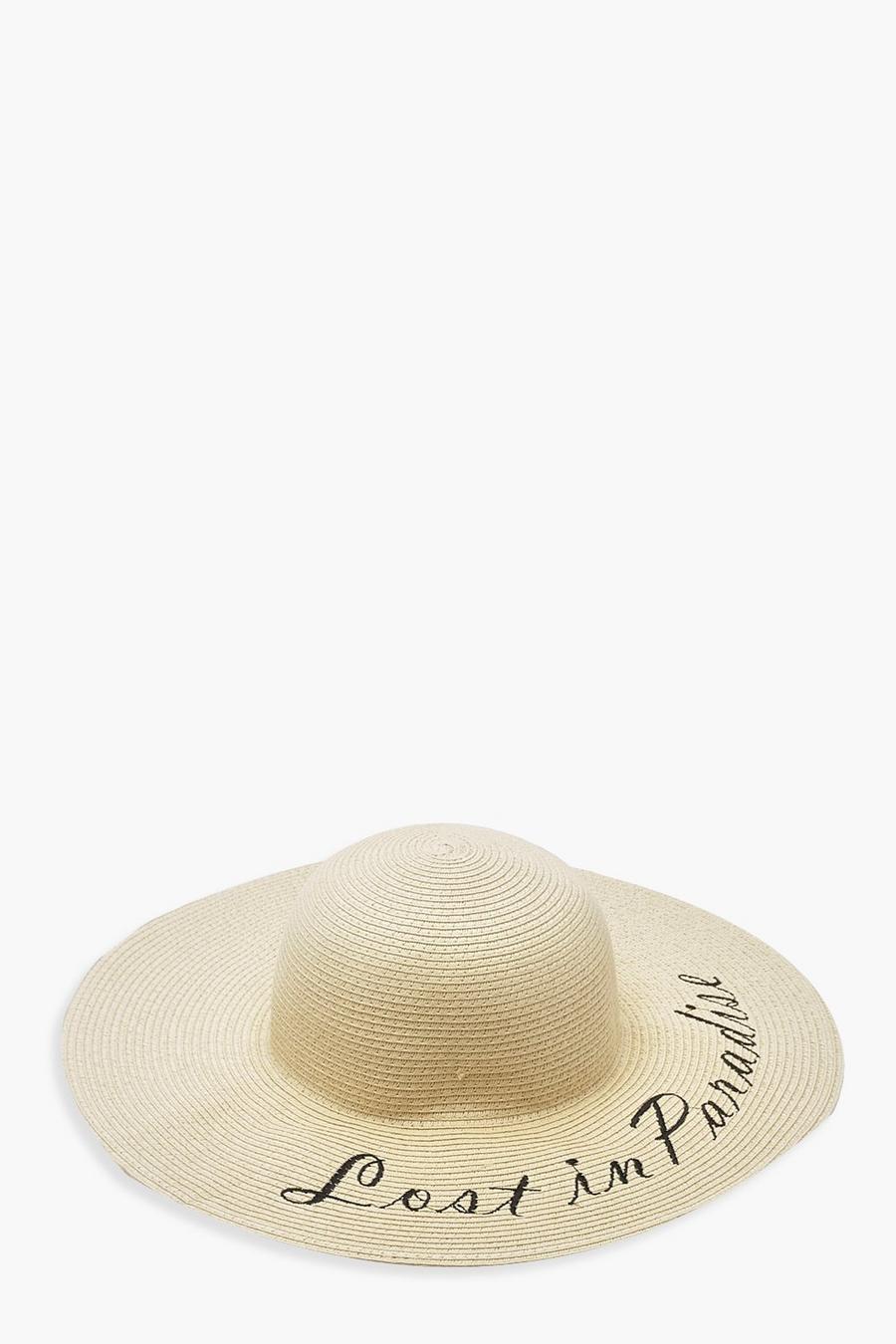 Sombrero de paja ondulado con eslogan "Lost in Paradise", Natural image number 1