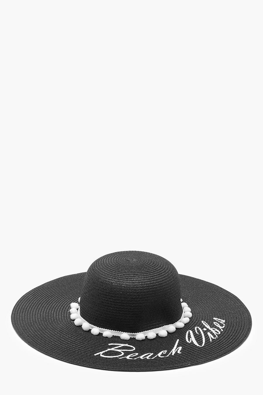 Sombrero de paja ondulado con eslogan "Beach Vibes" image number 1