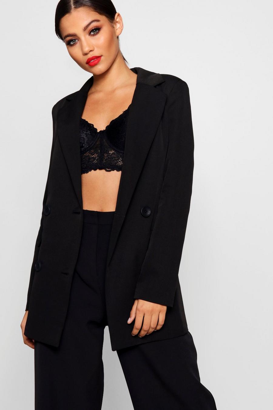Double Breasted Suit Blazer, Black image number 1