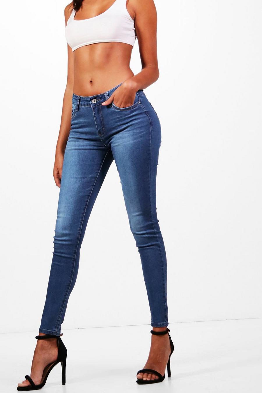 Mid Blue 5 Pocket Skinny Jeans image number 1