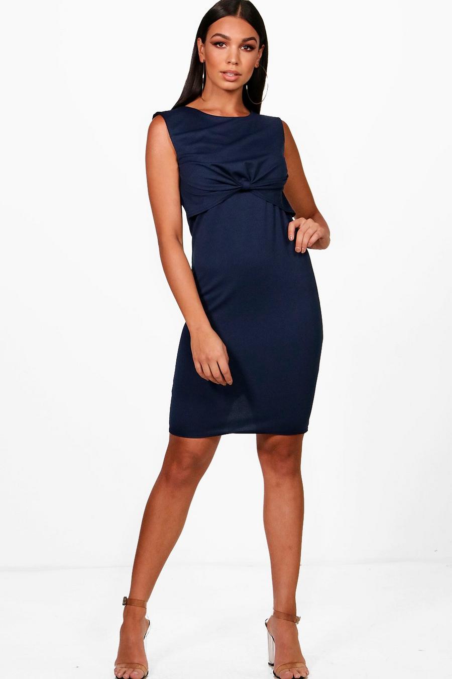 Navy Double Layer Midi Dress image number 1