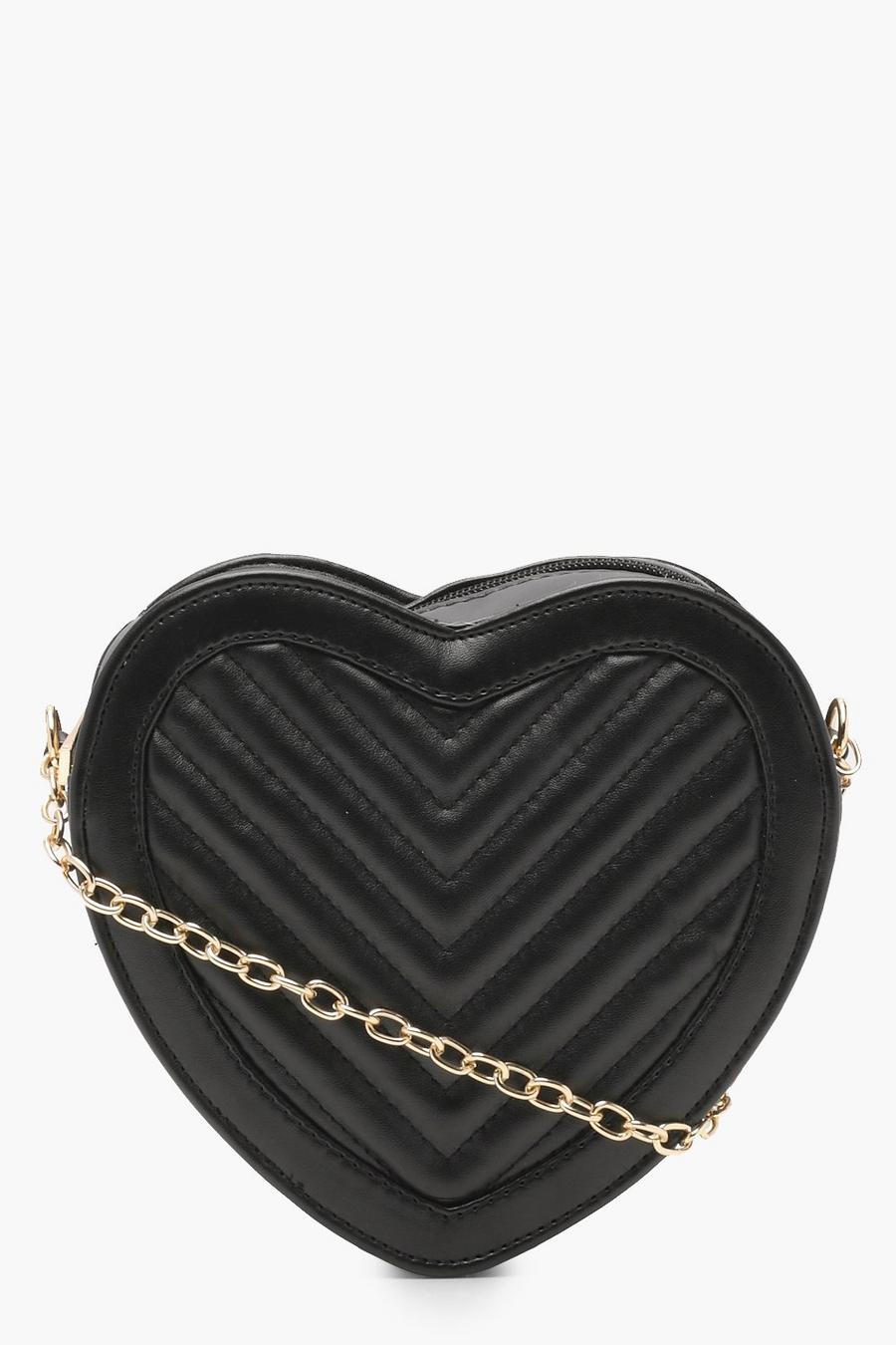 Bolso cruzado acolchado con forma de corazón, Negro image number 1