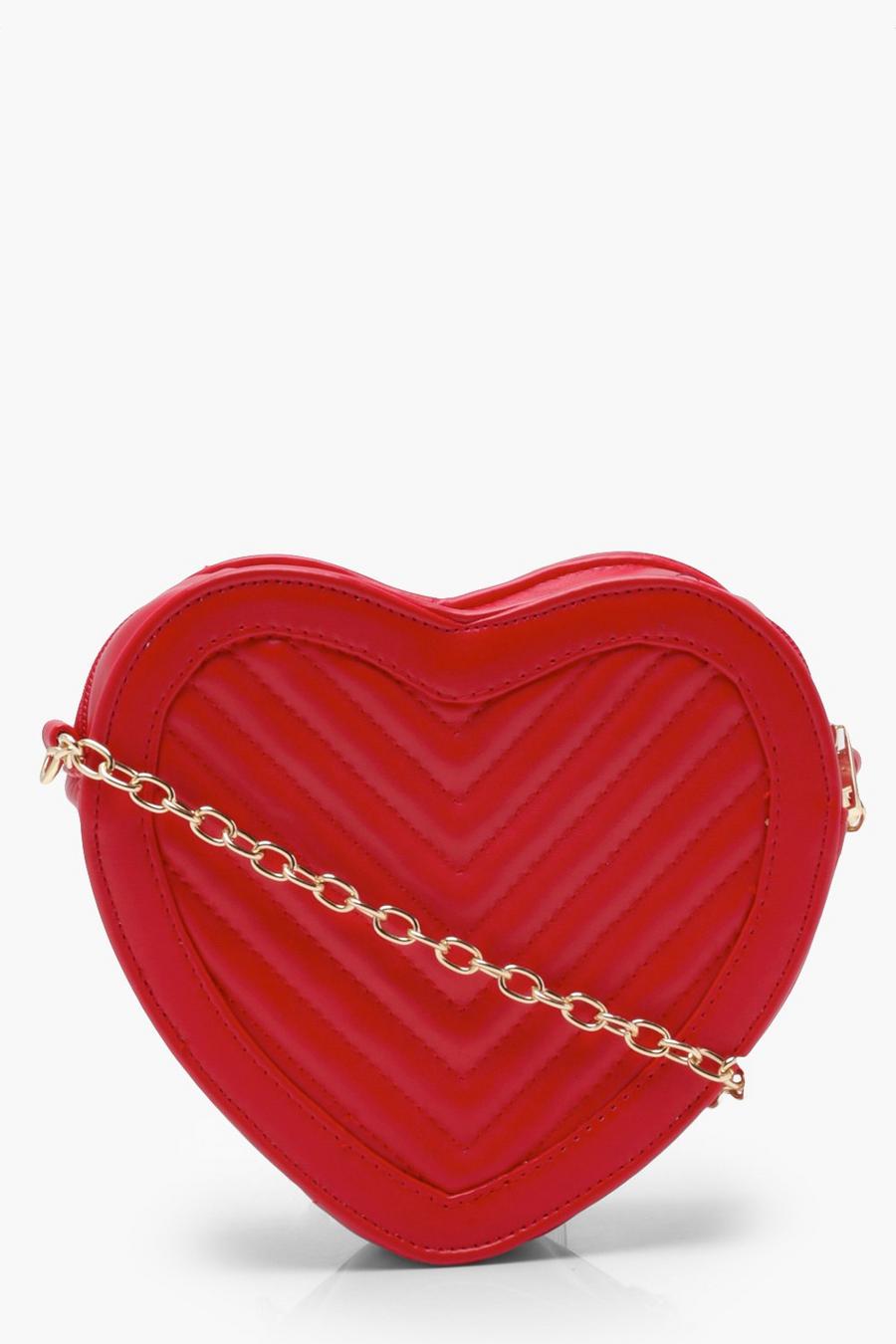 Bolso cruzado acolchado con forma de corazón, Rojo image number 1