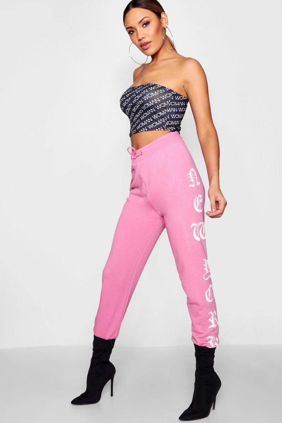 Powder pink Athleisure Slogan Side Track Pants image number 1