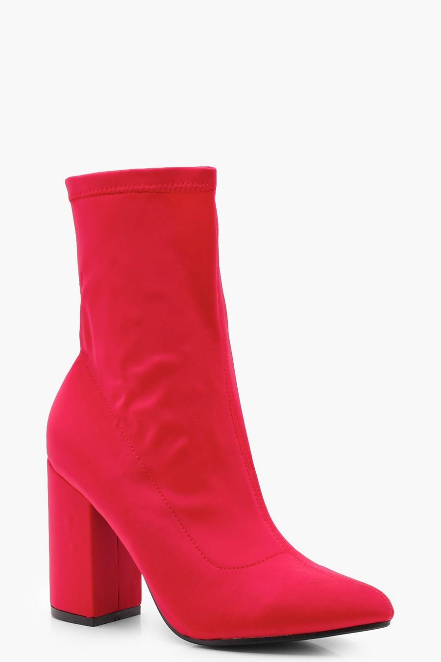 Red Stretch Pointed Toe Sock Boots image number 1