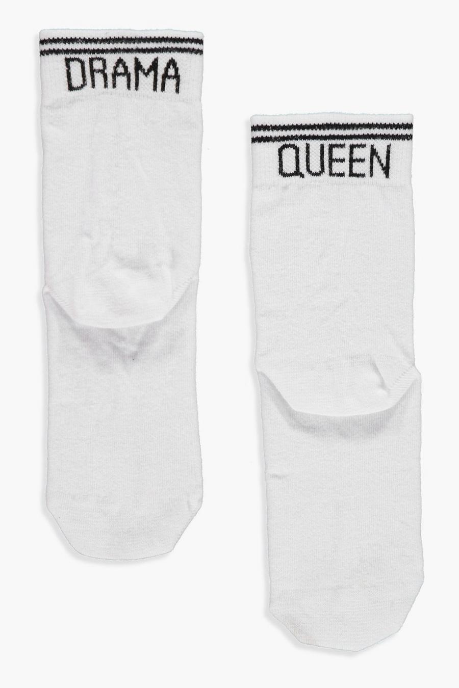 White Drama Queen Slogan Sports Stripe Socks image number 1