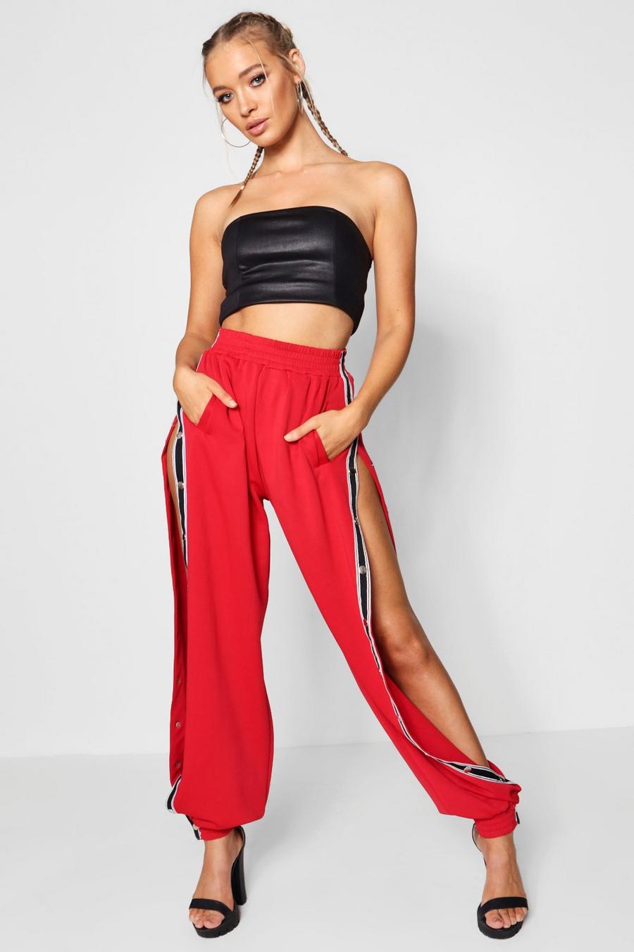 Flame red Sports Tape Popper Side Pants image number 1