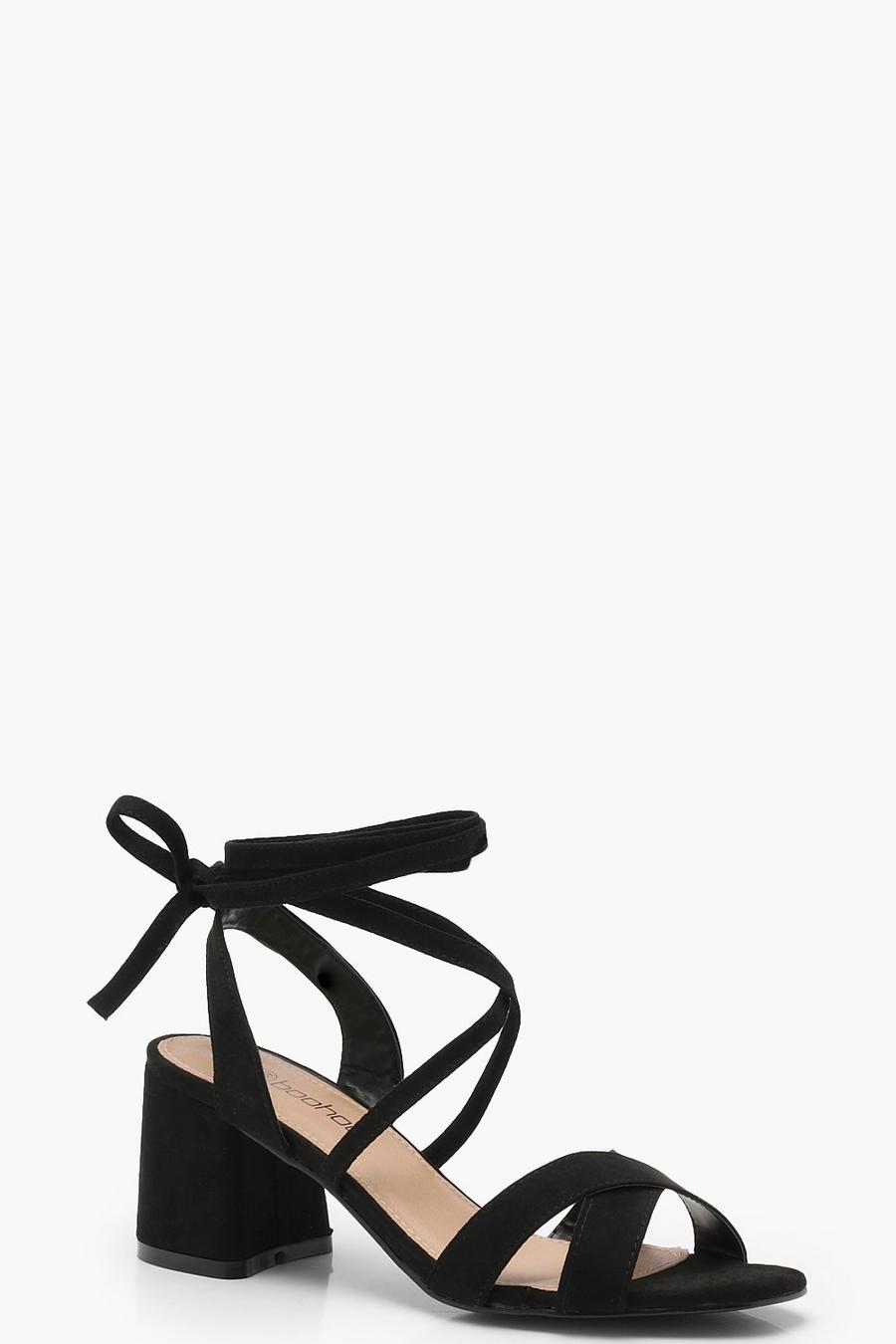Black Extra Wide Fit Cross Strap Ankle Wrap Heels image number 1