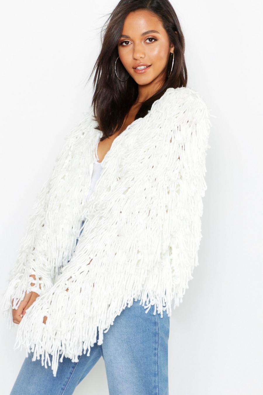 Ivory Cropped Shaggy Knit Cardigan image number 1