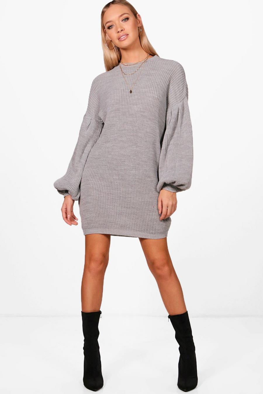 Grey Balloon Sleeve Jumper Dress image number 1