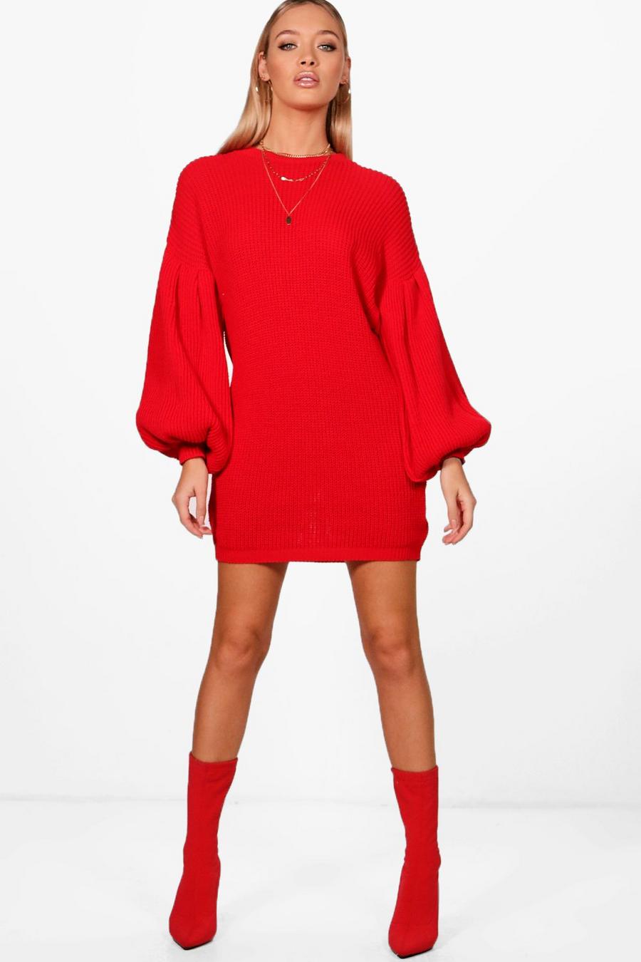 Red Balloon Sleeve Sweater Dress image number 1