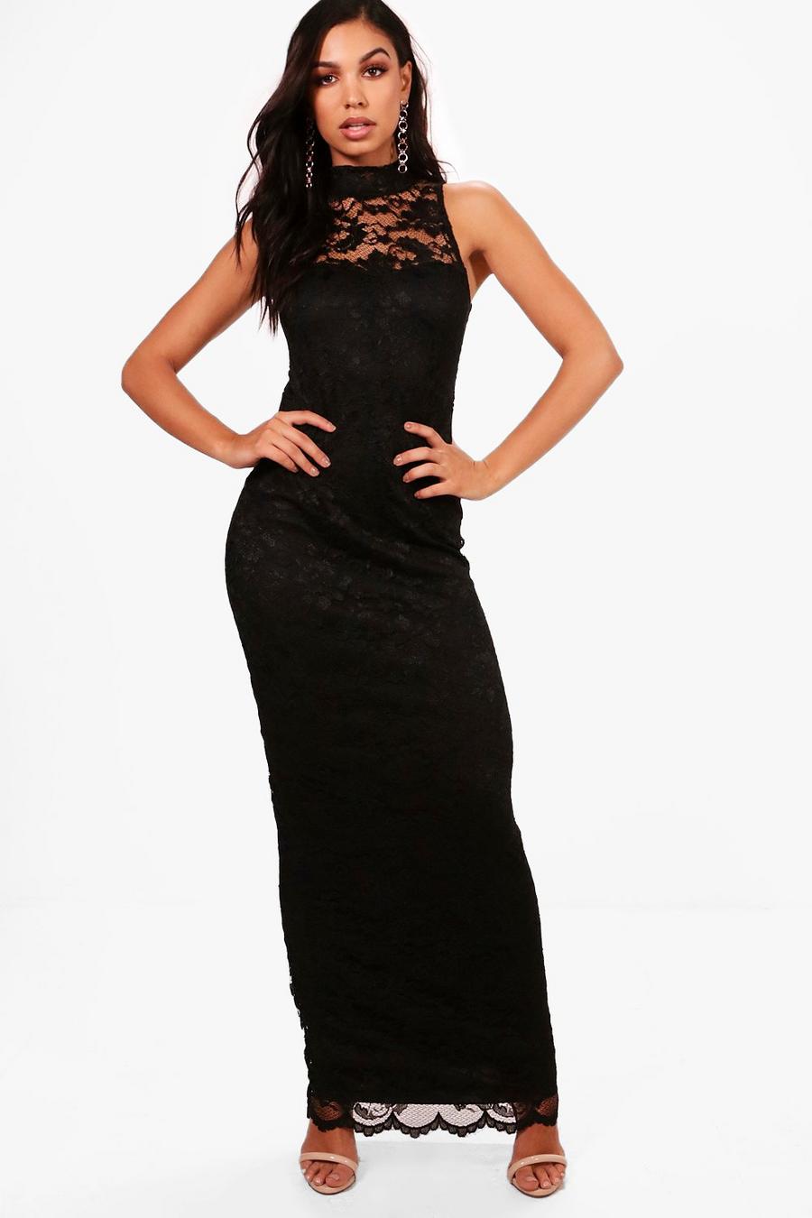 Black Lace Scallop Maxi Dress image number 1