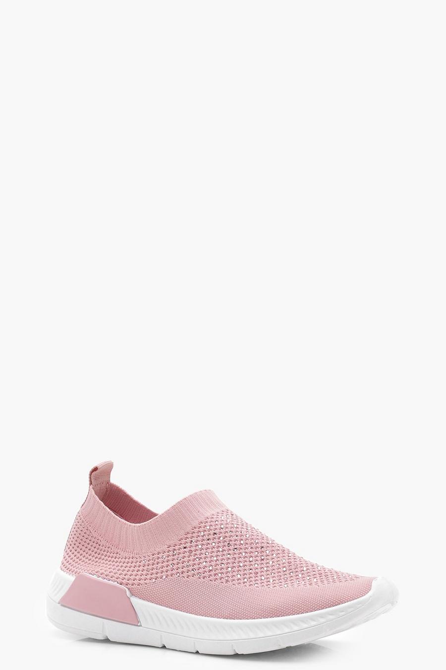 Pink Diamante Slip On Trainers image number 1